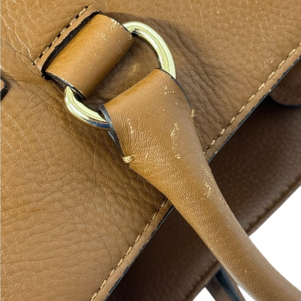 Michael Kors Hamilton Camel Brown Leather Satchel Tote Shoulder Bag 14 x 13 x 6 - Picture 10 of 16